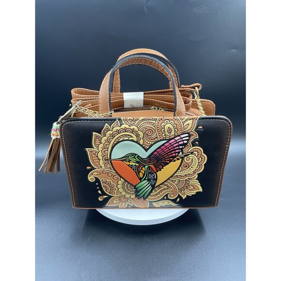 Purse Handbag Cross Body Tote Genuine Leather Humming bird Hand Made  Artisanal - Picture 3 of 6